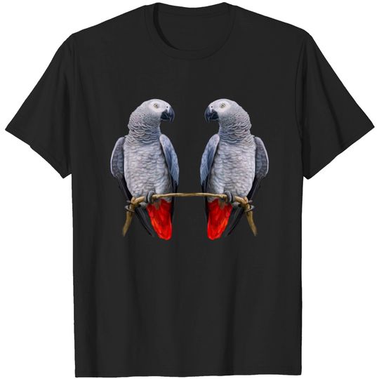 Discover Two African Grey Parrots share a branch T-shirt