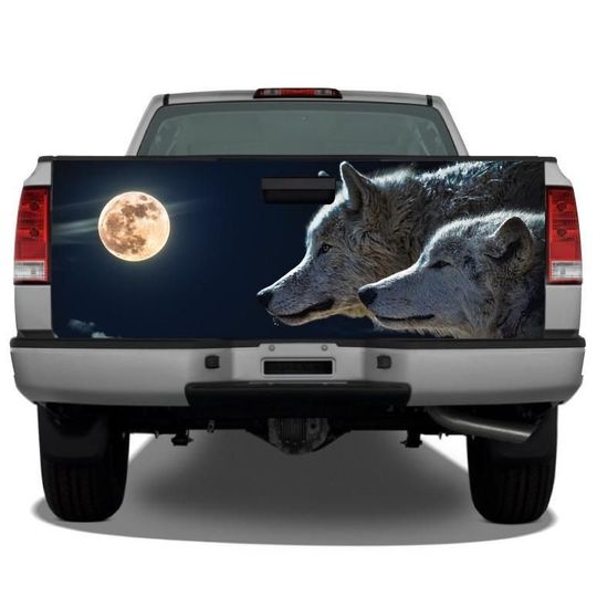 Discover Wolves Under Moon Tailgate Wrap, Humour Truck Decal