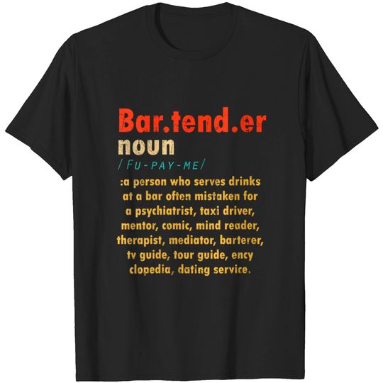 Discover Bartender Definition Funny Bartending Gift Tee T-shirt
