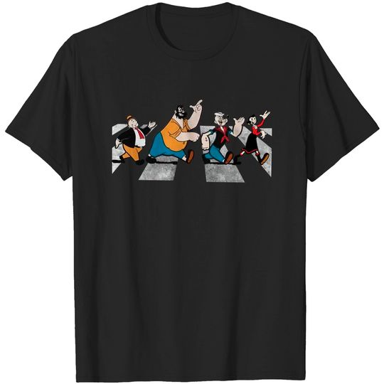 Discover Popeye The Sailor Man Cartoon Abbey Road Adult T-Shirt Tee Black
