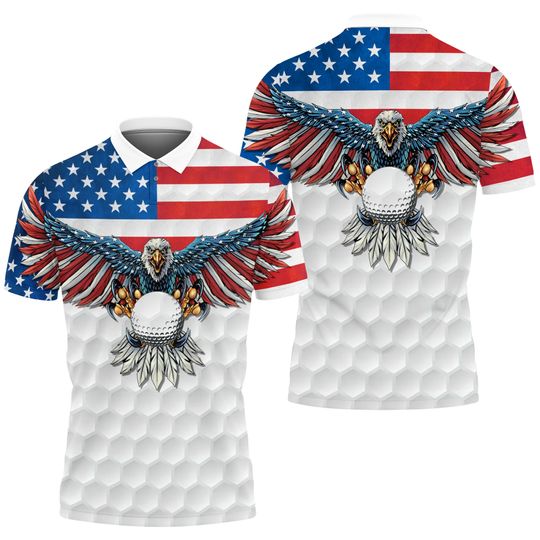 Discover Golf American Flag Eagle Wings Polo Shirt