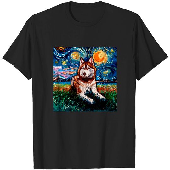 Discover Red and White Husky Night - Husky - T-Shirt