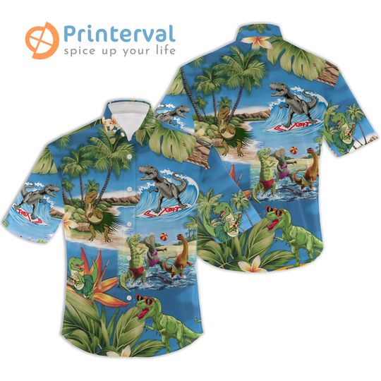 Discover Tropical Island Dinosaurs Hawaiian Shirt
