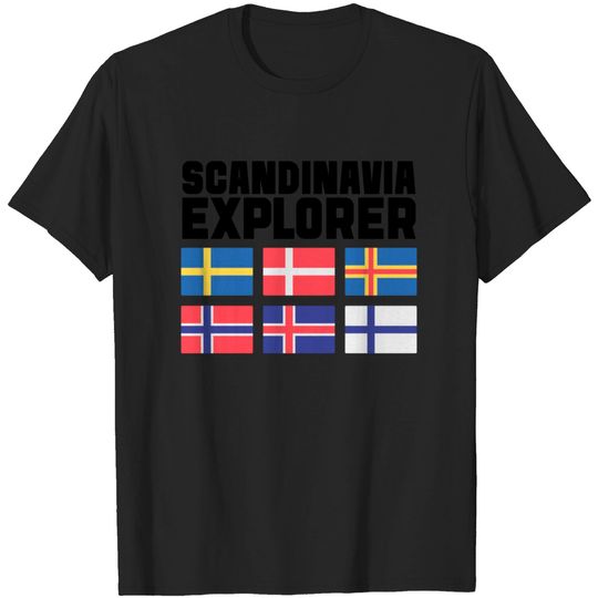 Discover Scandinavia Explorer Flags Iceland Sweden Norway T-shirt