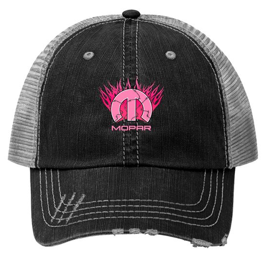 Discover Mopar barbed flames Print Trucker Hat