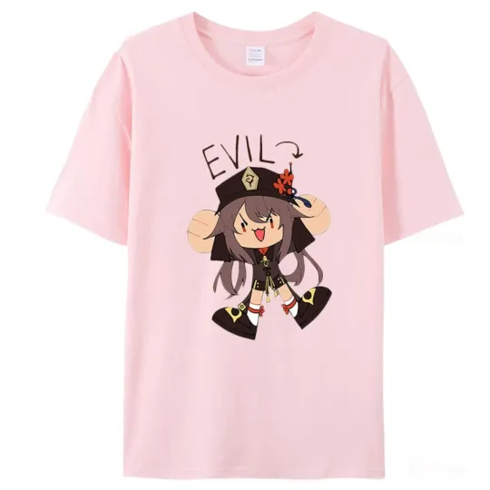 Discover Full Cotton Evil Hu Tao Printed T Shirt / Genshin Impact Shirts