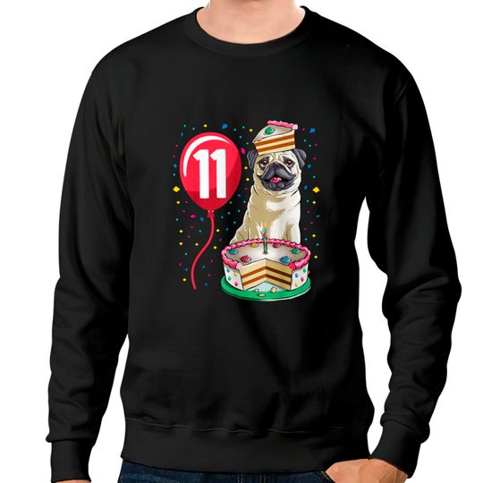 Discover Pug Birthday Cake 11th Kids Boys Girls Gift Party Sweatshirts