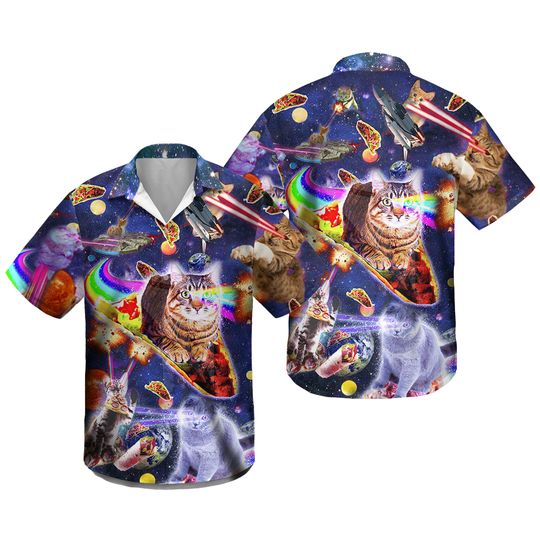 Discover Cats Ride Food in Space Hawaiian Shirt
