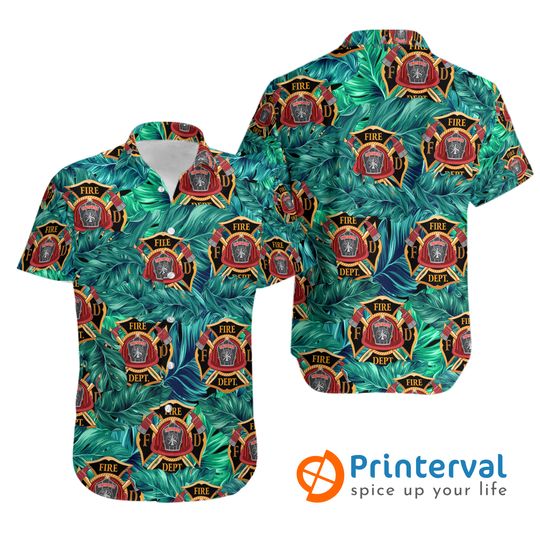Discover Firefighter Tropical Green Hawaiian Shirt