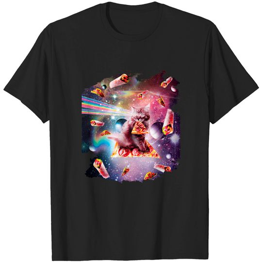 Discover Outer Space Pizza Cat - Rainbow Laser, Taco, Burrito - Outer Space Pizza Cat Rainbow Laser - T-Shirt