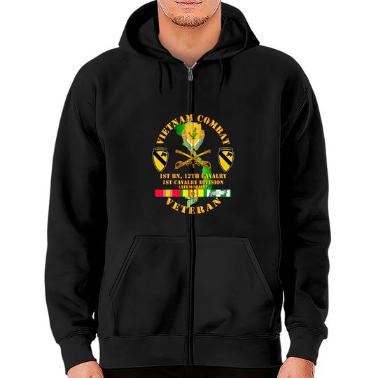 Discover Vietnam Combat Cavalry Veteran w 1st Bn 12th Cav DUI - 1st Cav Div - 1st - Zip Hoodies