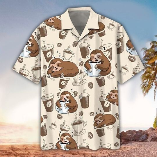 Discover Sleeping Sloth & Coffee For Sloth Button Down Aloha Hawaii Shirt