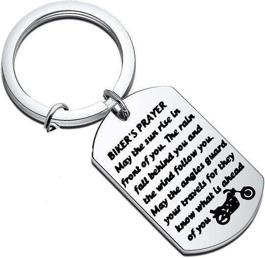 Discover Biker Gift Ride Safe Keychain Stainless Steel Biker's Prayer