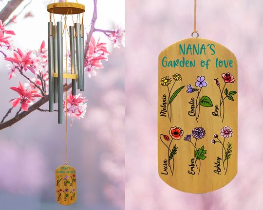 Discover Personalized Wind Chime Gifts, Grandma's Garden Of Love