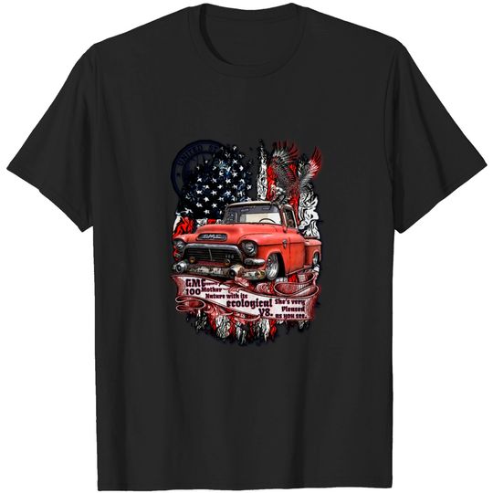 Discover GMC 100 Pick-up V8 Truck American Flag T-shirt