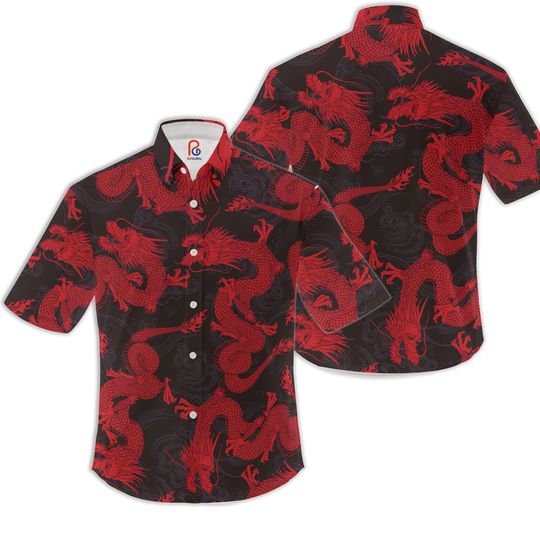 Discover Men's Casual Watercolor Chinese Dragon Hawaiian Shirt