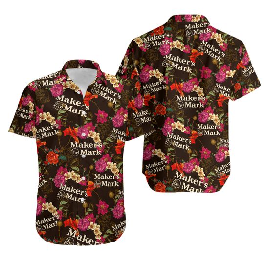 Discover Makers Mark Bourbon Whiskey Unisex Hawaiian Shirt, Short-Sleeve Makers Mark Bourbon Hawaiian Shirt, Gift for Him, Whiskey tee