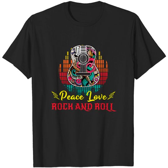 Discover Vintage Peace Love Rock And Roll Guitar Hippie T-shirt