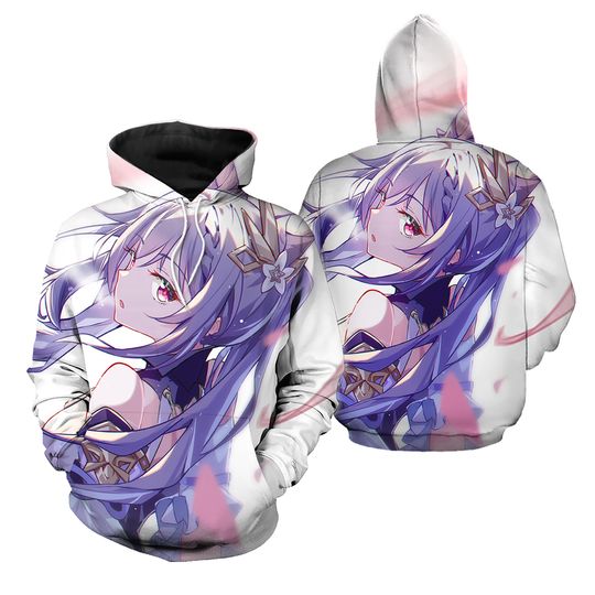 Discover Genshin Impact Keqing Cartoon Printing Pullover Hoodies for Men Women