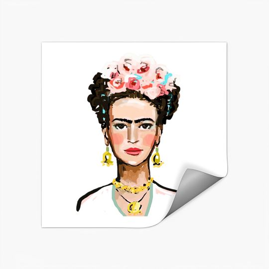 Discover Frida Kahlo Gold Earrings Museum Art Stickers