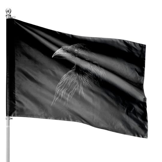 Discover Mystical black raven illustration crow artwork House Flags