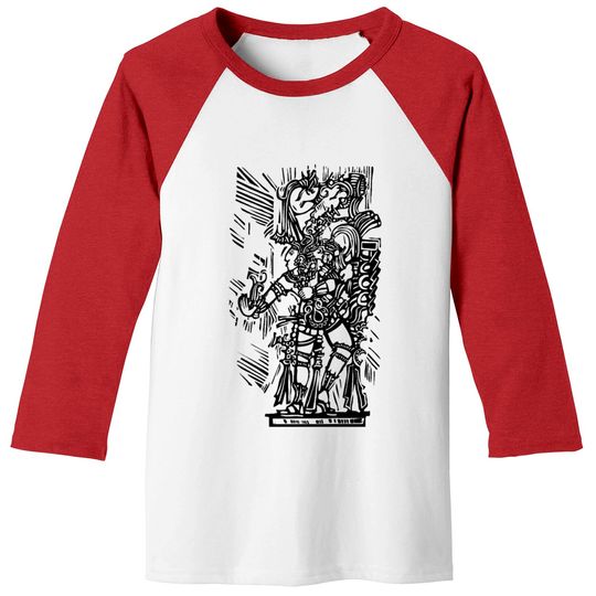 Discover Mayan woodcut Baseball Tees