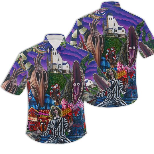 Discover Beetlejuice Hawaiian Shirt - 3D Horror Aloha Button-Up for Halloween
