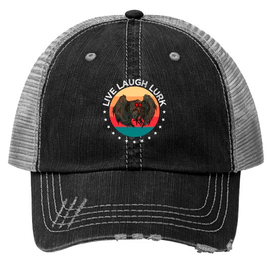 Discover Live Laugh Lurk | Mothman is Real Man Moth Legend print Trucker Hats