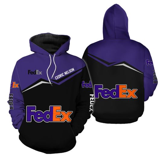 Discover Fedex Express purple half black Hoodie 3d custom name for Delivery Driver