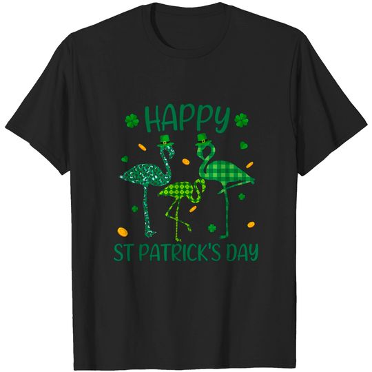 Discover Happy St Patrick's Day Three Leopard Palid Flamingo Shamrock T-Shirt