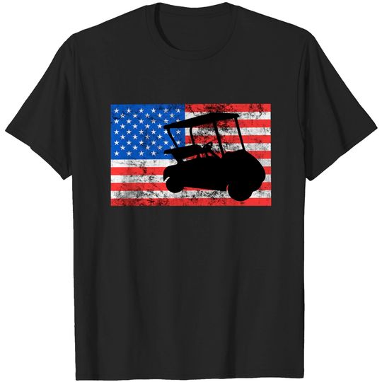 Discover Golf Cart America Flag USA Golfer Golfing - Golf Cart - T-Shirt