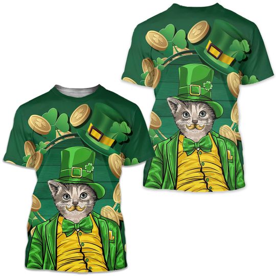 Discover T shirt 3D Print Cat Graphic Prints Saint Patrick Day 3D Print Short Sleeve Daily Tops Casual Fashion