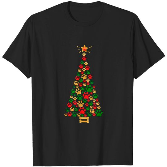 Discover Dog Lovers Cute and Funny Dog Paws Prints Tree Christmas T-Shirt