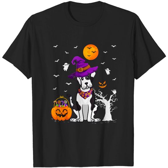 Discover Funny Pumpkin Witch Hat Great Dane Dog Halloween T-Shirt
