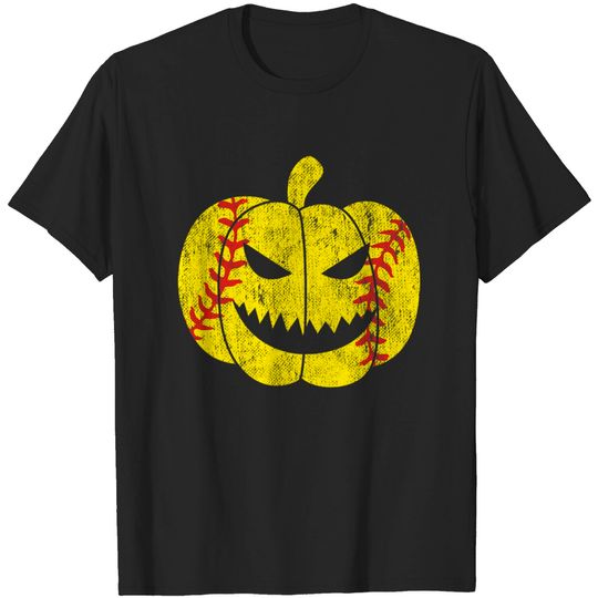 Discover Softball Player Scary Pumpkin Vintage Halloween T-Shirt
