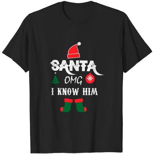 Discover Funny Christmas Santa OMG I Know Him Santa Hat Elf Premium T-Shirt