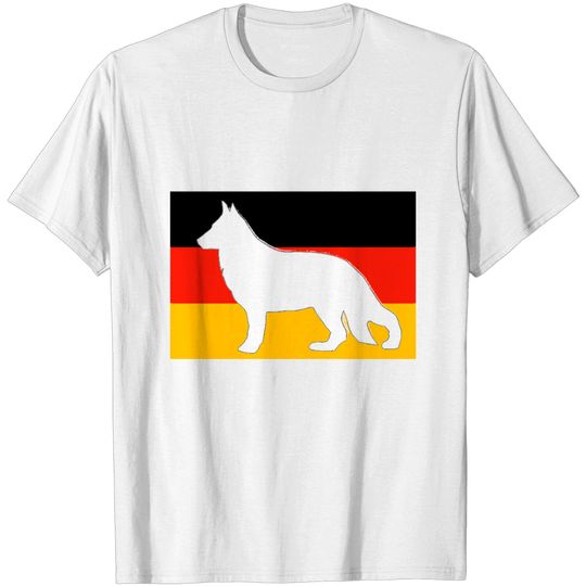 Discover german shepherd white silhouette on flag - German Shepherd - T-Shirt
