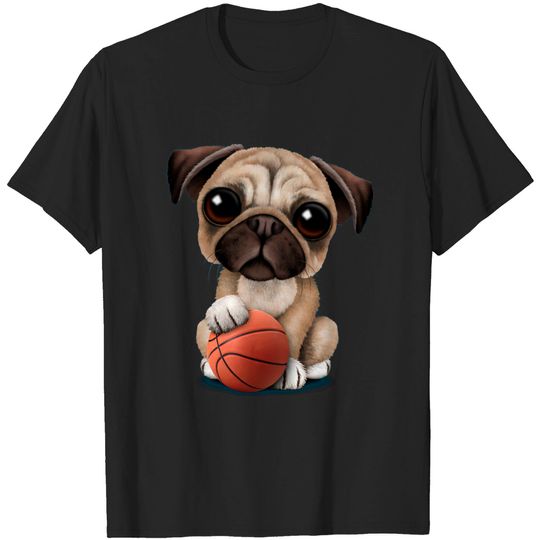 Discover Cute Pug Puppy Dog Playing With Basketball - Basketball - T-Shirt