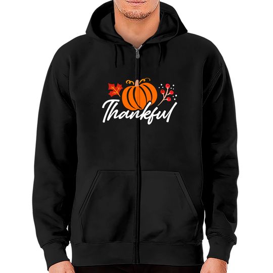 Discover Thankful Pumpkin Art Autumn Thanksgiving Zip Hoodies