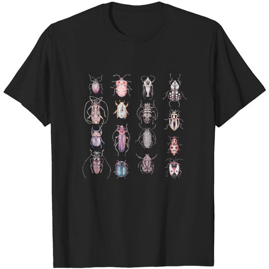 Discover Beetles in Pinks Purples Black and White - Beetle - T-Shirt