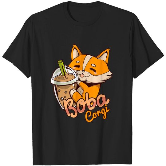Discover Cute Corgi Loves Bubble Tea Funny Boba's Welsh Dog T-Shirt
