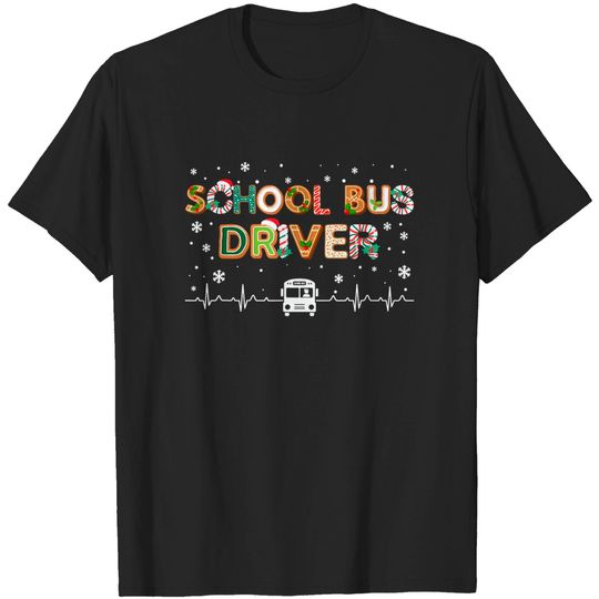 Discover School Bus Driver Heartbeat Xmas Patterns Christmas Gifts T-Shirt
