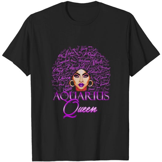 Discover Aquarius Girl Womens Purple Afro Queen Black Zodiac T Shirt
