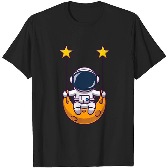 Discover Cute Astronaut Swinging On Moon Cartoon - Astronaut - T-Shirt