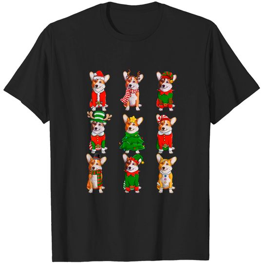 Discover Santa Corgi Christmas Tree Lights ELF Reindeer Dog Lover T-Shirt