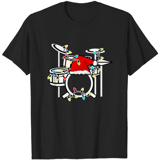 Discover Drumming Santa Hat Drums Funny Drummer Christmas T-Shirt
