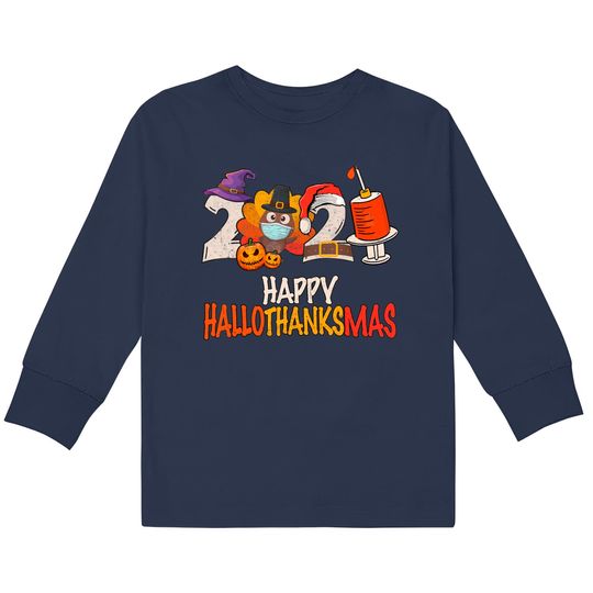 Discover Happy Hallothanksmas 2021 Thanksgiving Kids Long Sleeve T-Shirts