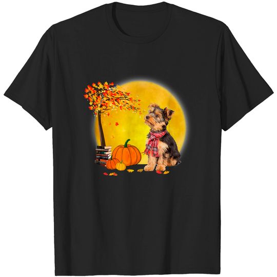 Discover Yorkie Dog Leaf Fall Hello Autumn Thanksgiving T-Shirt