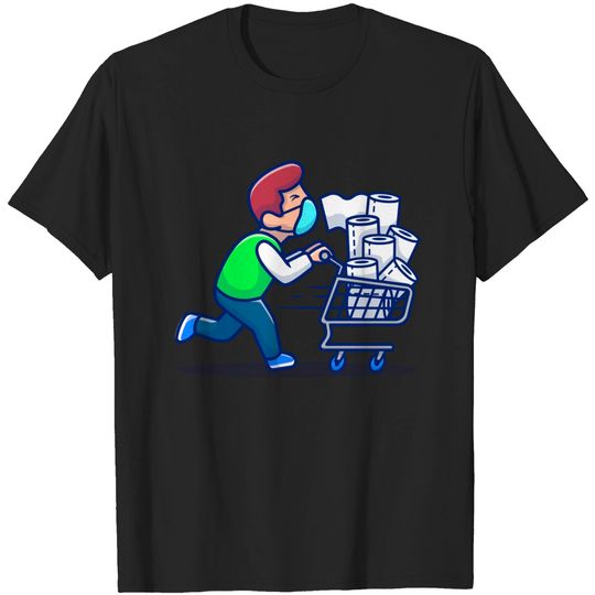 Discover Masked Man Pushing Trolley With Tissue - Shopping - T-Shirt