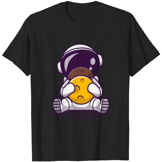 Discover Cute Astronaut Holding Moon Cartoon Vector Icon Illustration - Astronaut - T-Shirt